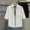 2024 New Summer Simplified Korean Edition Casual Loose Versatile Handsome Polo Collar Solid Color Mid Sleeved Shirt for Men 2