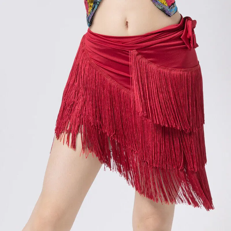 

Latin Dance Dress Girls Fringe Latin Dance Clothes Salsa Costume Black Red Ballroom Tango Dresses Hip Scarf Half Length Skirt