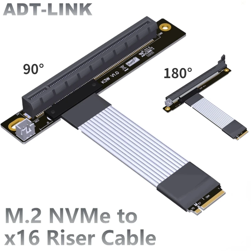 

ADT New Gen4 M.2 NVMe Key M Extension Cable to PCIE 4.0 X16 M.2 90 Degree Turn Angled 16x Nvidia/AMD Graphics Card Riser Adapter