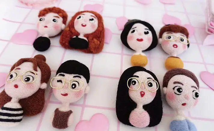 Cute doll avatar wool needlepoint kit wool felt needle felting brooch craft needlecraft DIY handmade