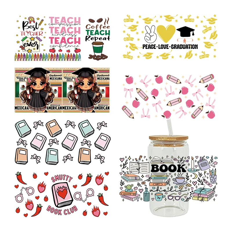 UV DTF Transfer Sticker Study Theme For The 16oz Libbey Glasses Wraps Cup Can DIY Waterproof Easy To Use Decals D16314
