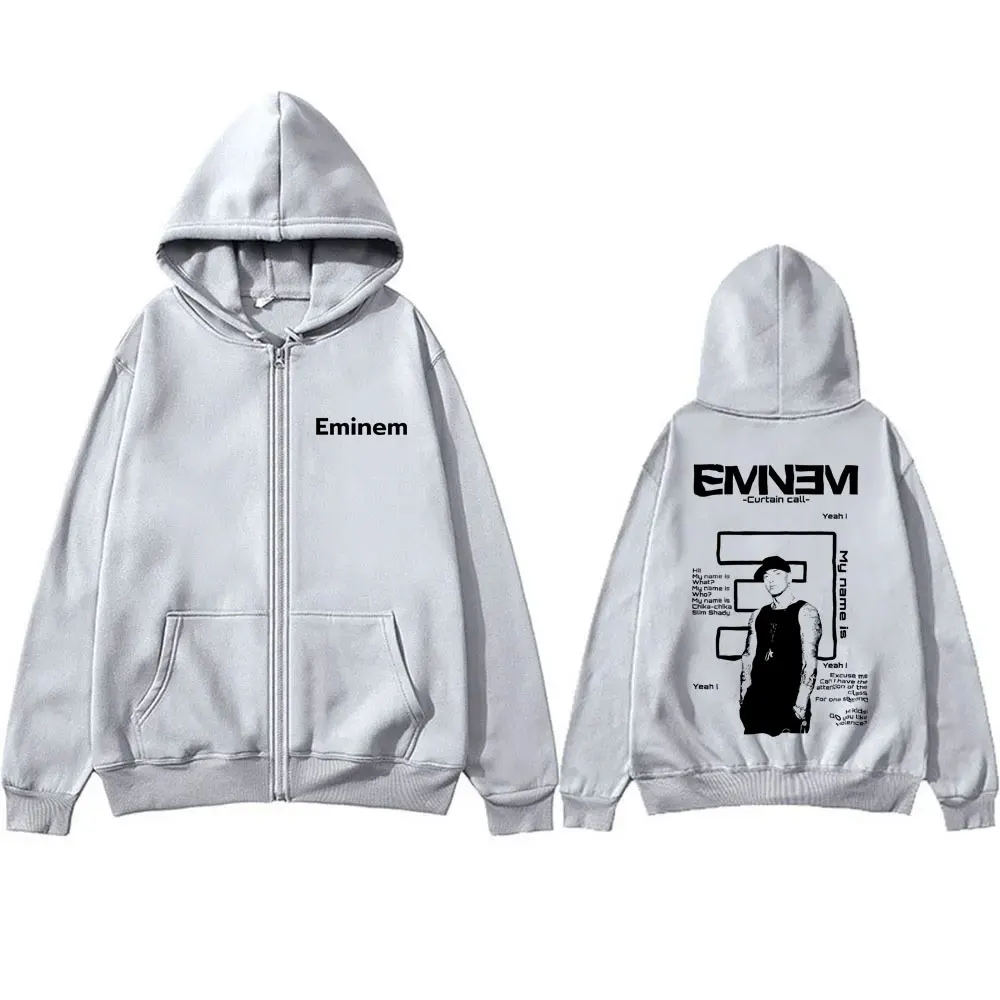 Rapper Eminem Slim Shady Zipper Hoodie Male Hip Hop Vintage Oversized Zip Up Jacket Male Fleece Hoodies Men Trend Zip Up Hoodies
