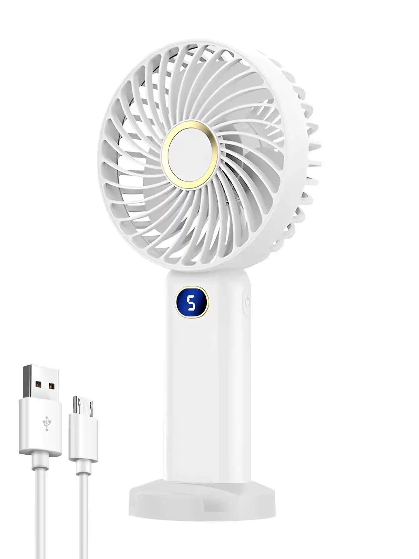 Compact USB Rechargeable Handheld Fan with Digital Display and 5-Speed Settings