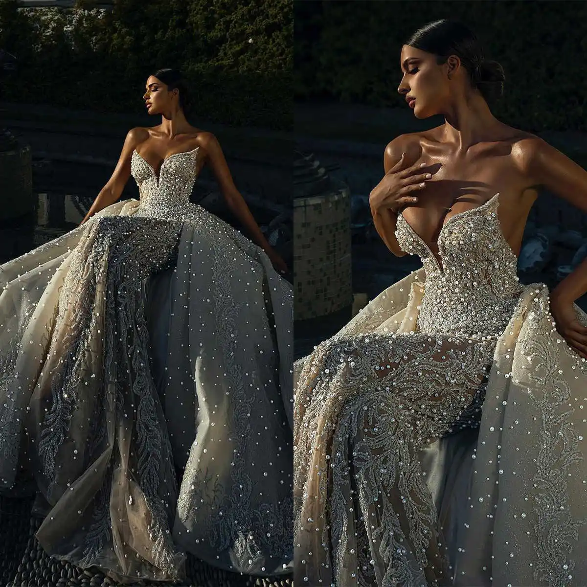 Romantic Long Sleeves Wedding Gown Featuring Intricate Pearl Detailing