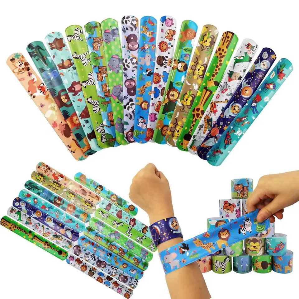 4-tlg Slap Armband Set Schlangen-Motiv - Bunte Stoff-Armbänder Für Kinder