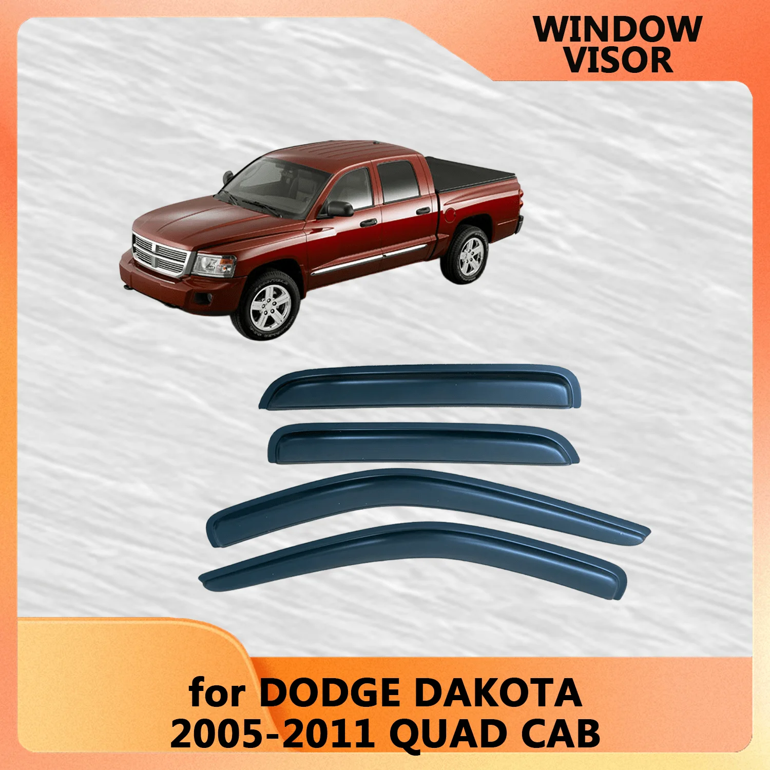 Window Visor Rain Guards for DODGE DAKOTA QUAD CAB 2005 2006 2007 2008 2009 2010 2011 Wind Deflectors Door Visor Vent Shades