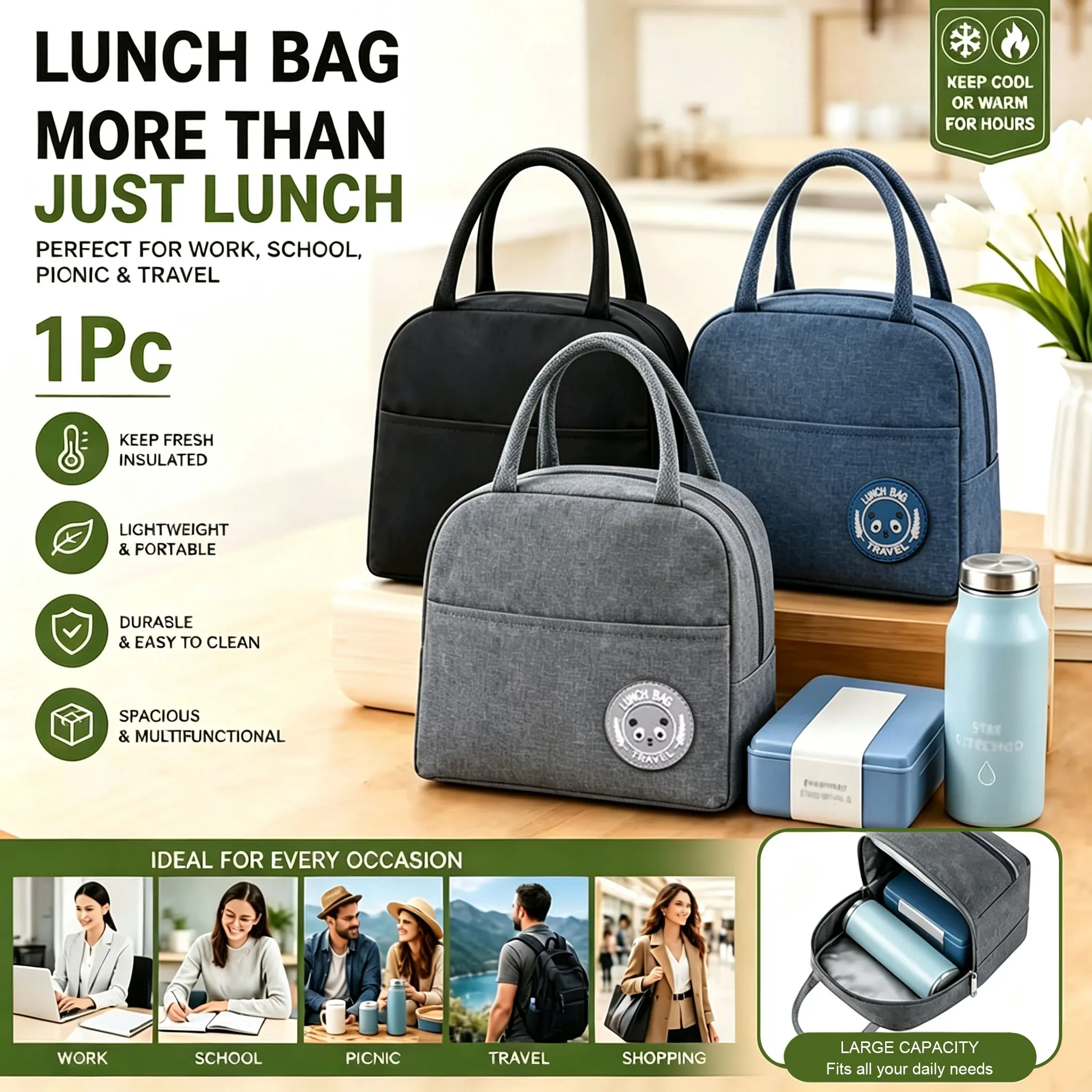 Premium Insulated Lunch Bag with Aluminum Foil Lining