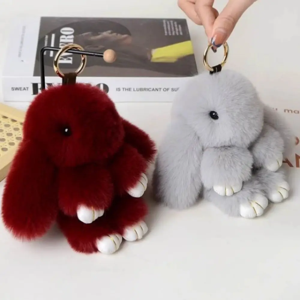 Fur Pom Keyring Fashion Pluff Bunny Keychain Fluffy Lovely Play Dead Rabbit Doll 18cm Bowknot Rabbit Fur Keychain Women