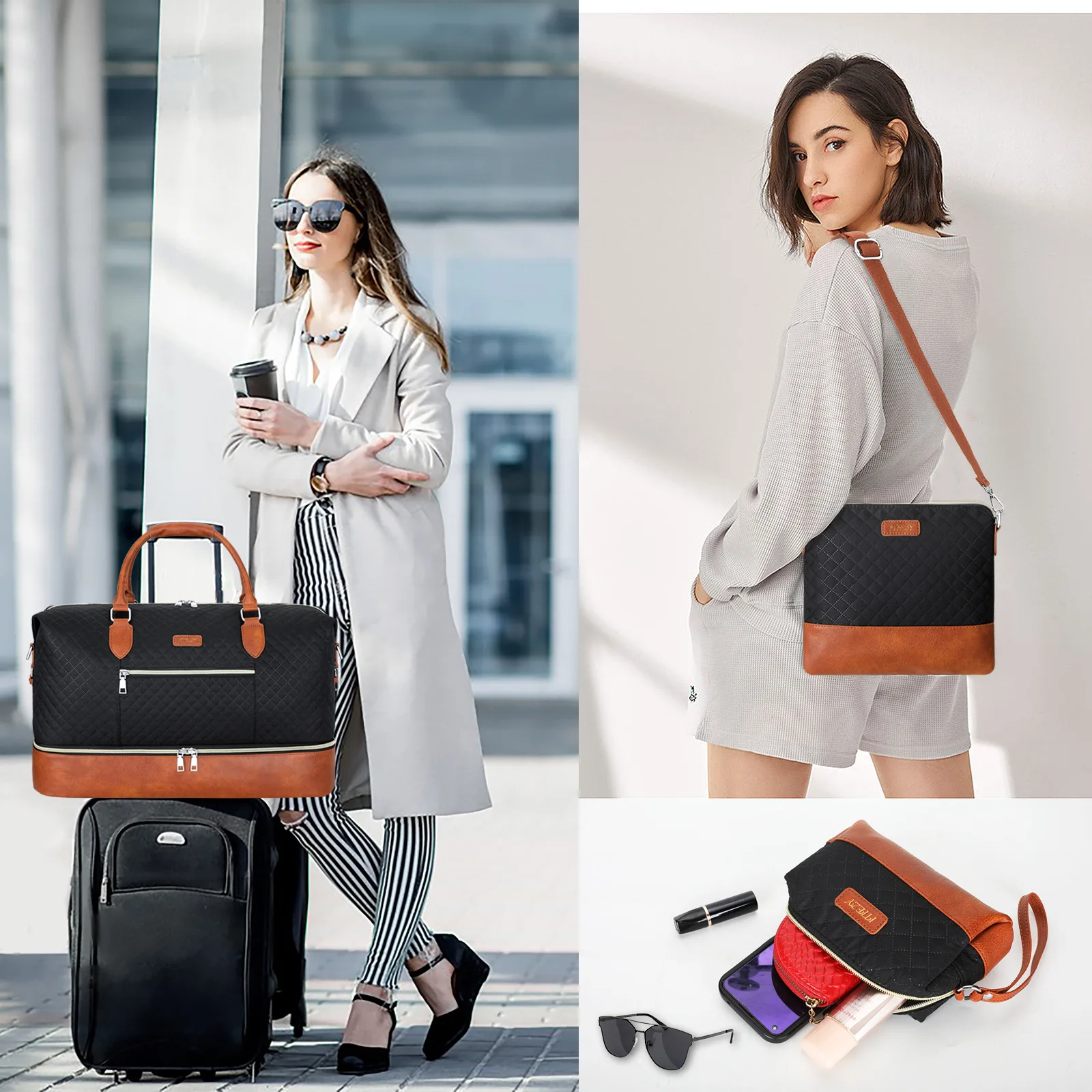 2023-new-high-capacity-fashion-travel-bag-three-piece-cover-mother-bag-high-end-women's-bag-short-distance-travel-bag