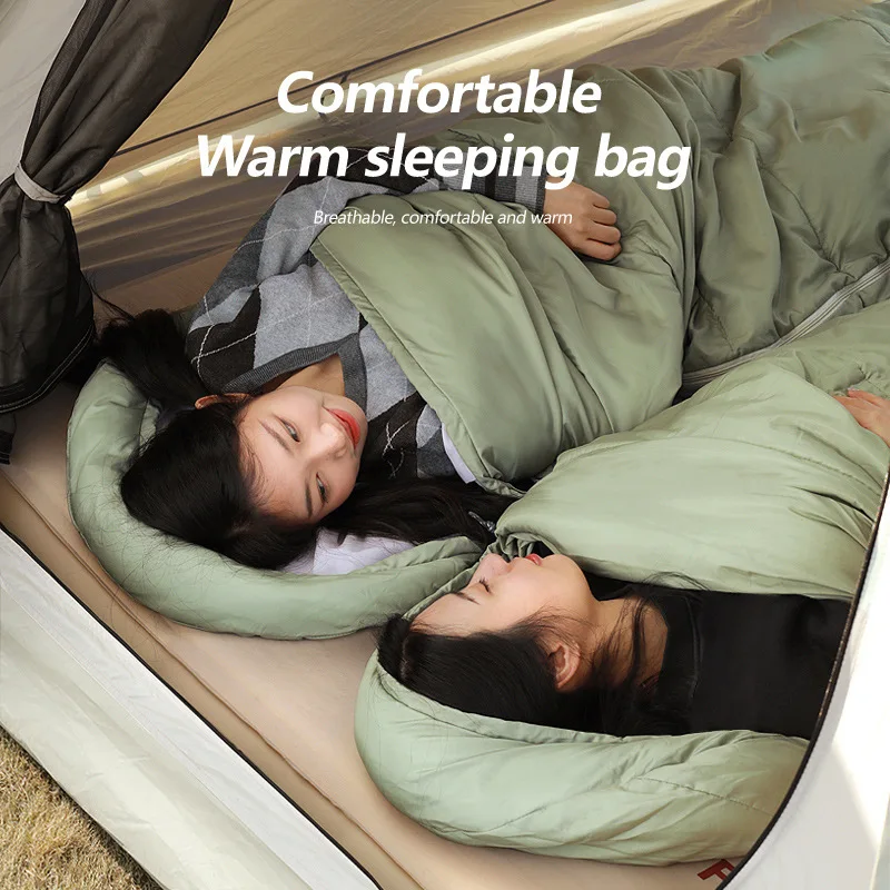 

Outdoor Camping Sleeping Bag Thickened Warm Single Sleeping Bag Autumn and Winter Camping Cold-proof Quilt Moisture-proof Pad