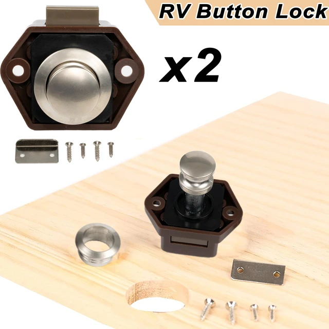 2x Brown Caravan Push Button Catch Lock Drawer Cabinet Cupboard Door Keyless Latch Knob Safety Lock Protection Car Accessories
