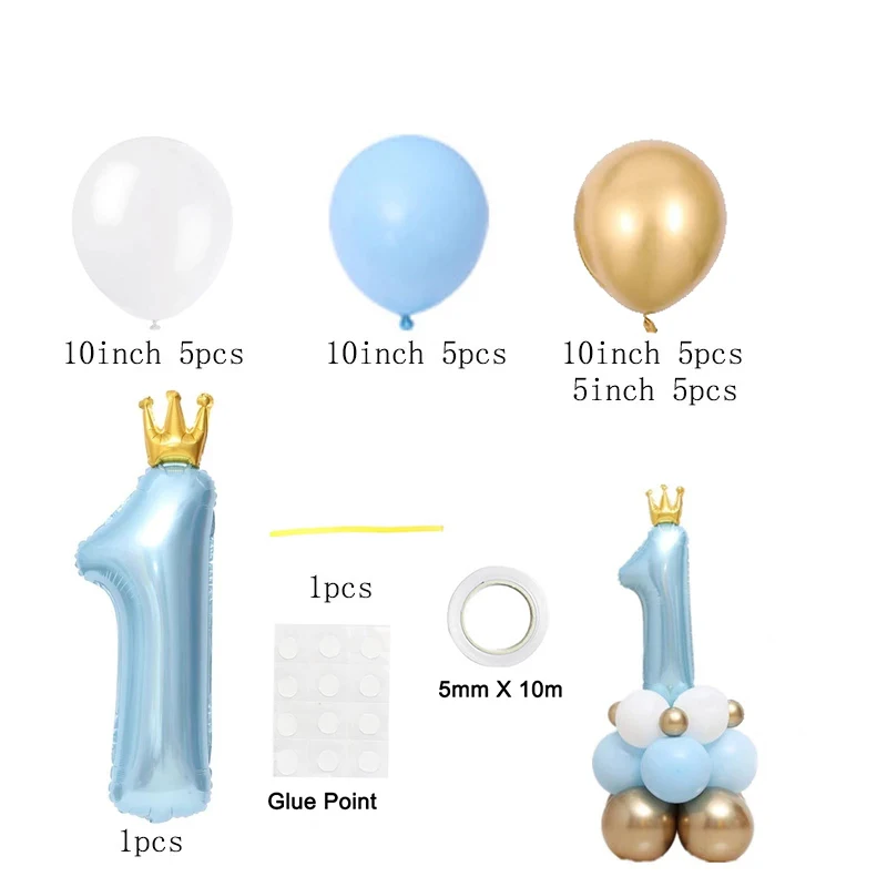 핑크 크라운 번호 호일 풍선 1 생일 파티 장식 어린이 소녀 소년  첫 1 년 기념일 글로브 용품
