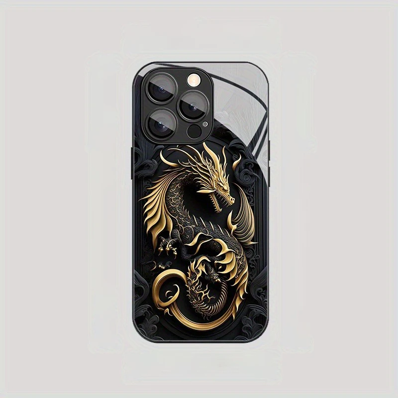 Golden Dragon Pattern Luxury Phone Case with Glass Finish