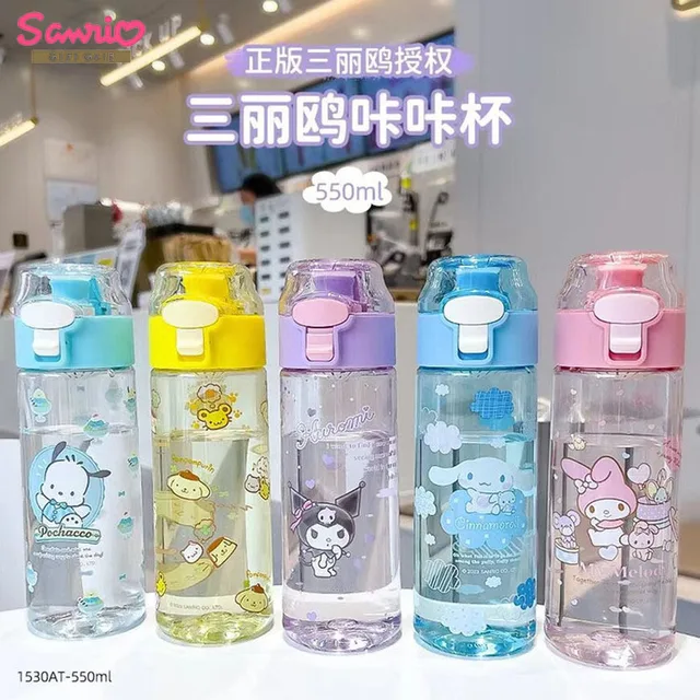 550ml Kawaii Sanrio Water Bottle Kuromi Cinnamoroll Cartoon Anime Glass Cup Sleeve Toys For Kids Kawaii Bottle Gift Water Cup 1