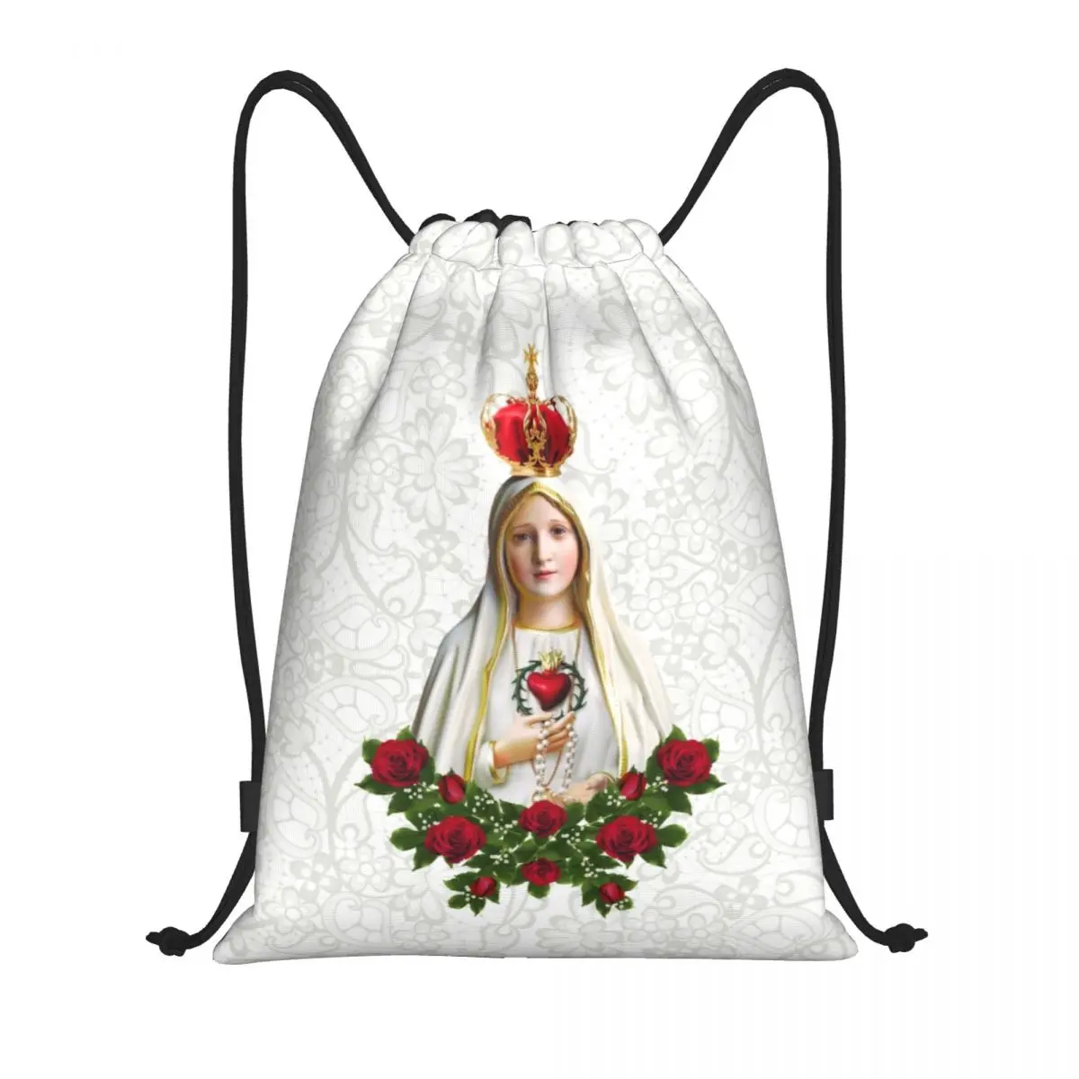

Our Lady Of Fatima Virgin Mary Drawstring Backpack Women Gym Sport Sackpack Portable Portugal Rosary Catholic Training Bag Sack