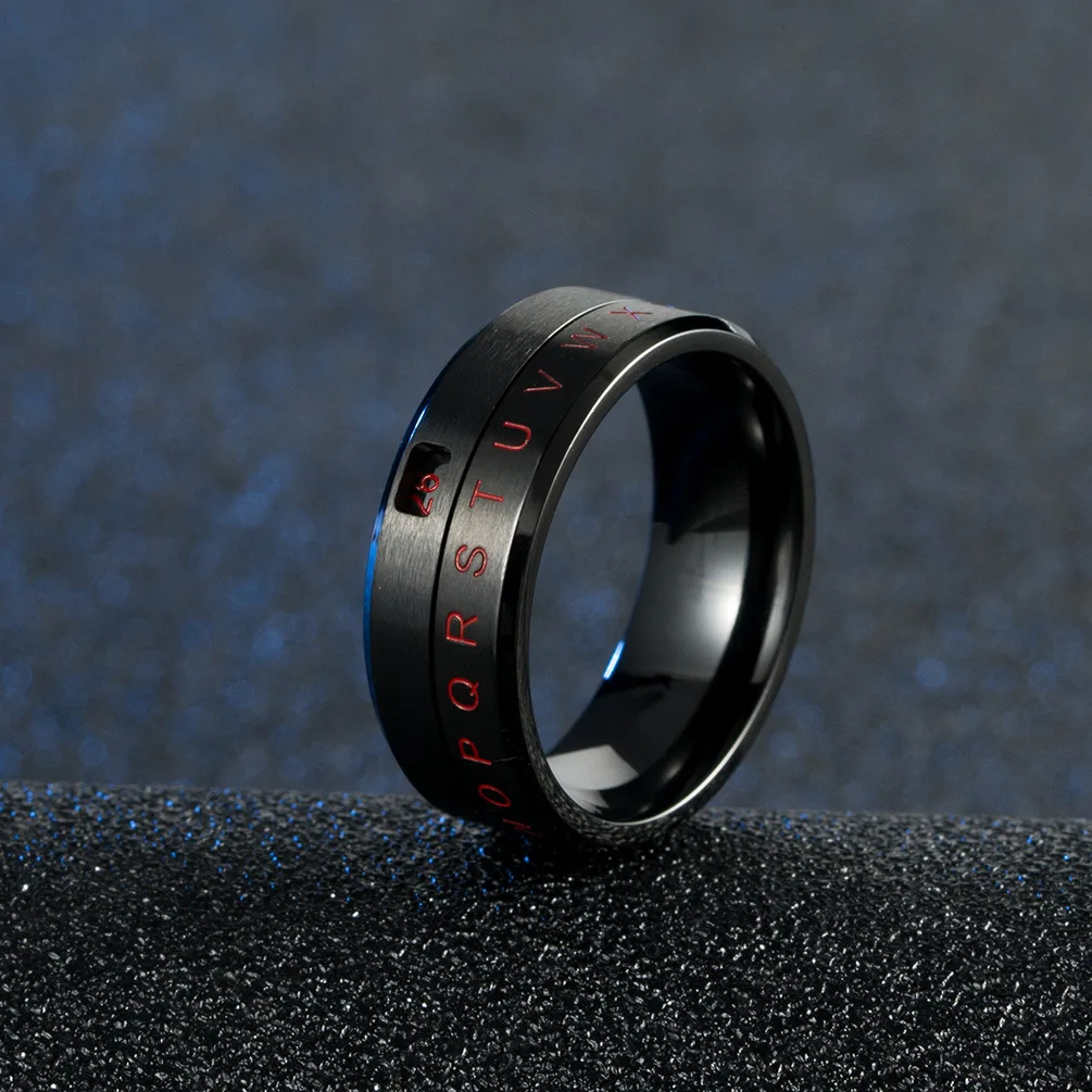 8MM Men's Stainless Steel Alphabet Number Spinner Ring Decoder Design Promise Engagement Wedding Band 4