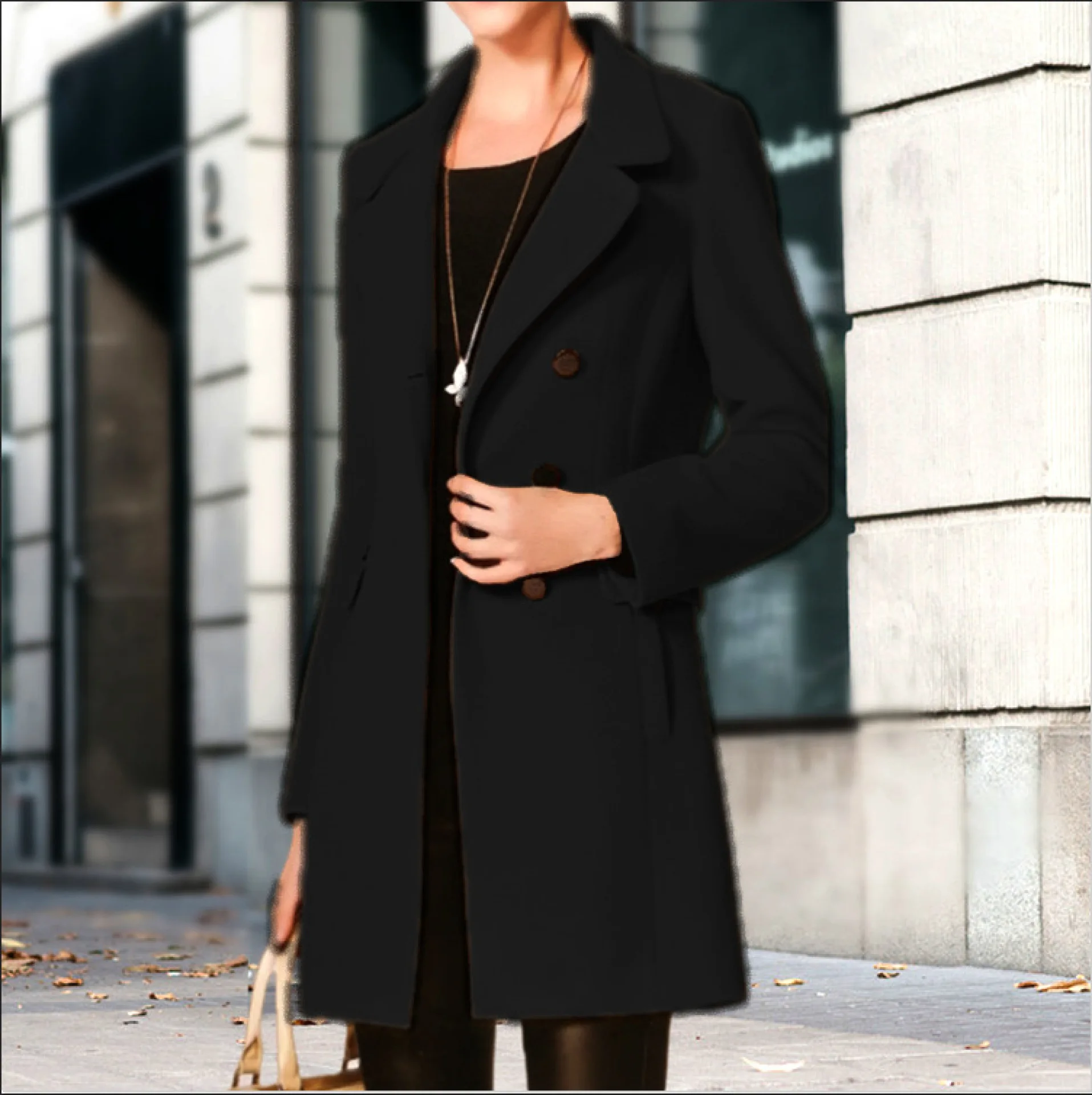 

Autumn and Winter Trend Fashion Women's New Casual Elegant Solid Color Long Sleeve Mid Length Coat