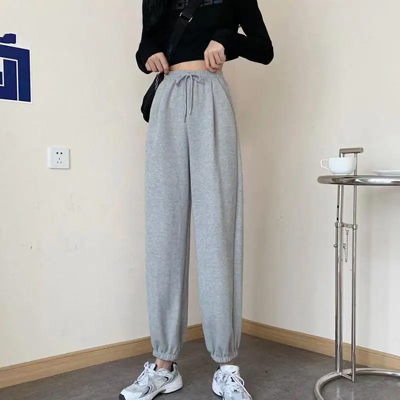 Autumn and winter women's high waisted sports pants, loose and casual small leg pants, pure cotton fashionable sports pants