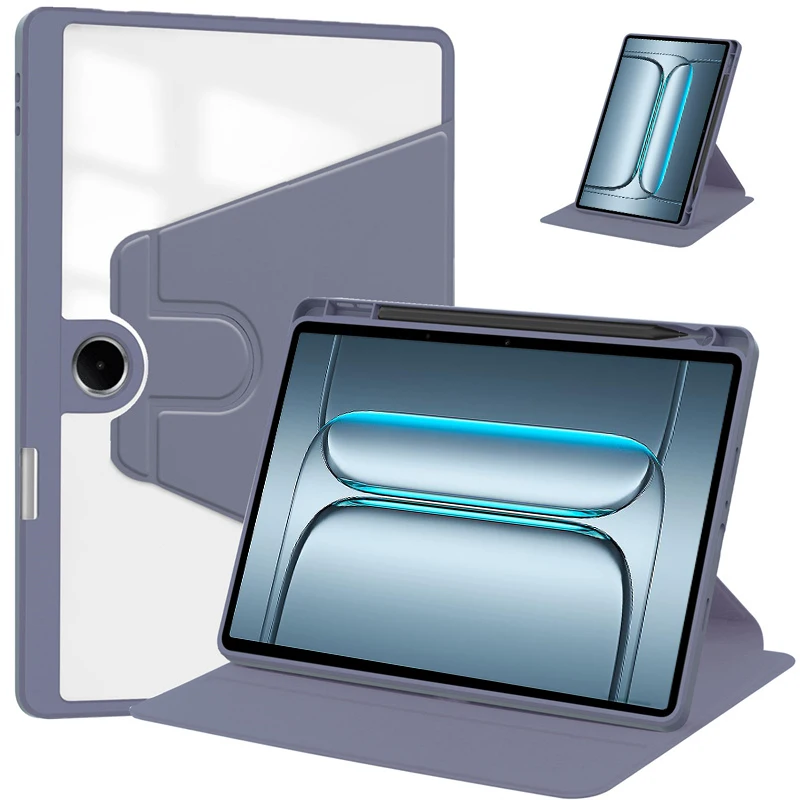 Enhanced Tablet Case with 360° Rotating Acrylic Stand and Pen Holder - Clear Hard Shell 11-inch Cover