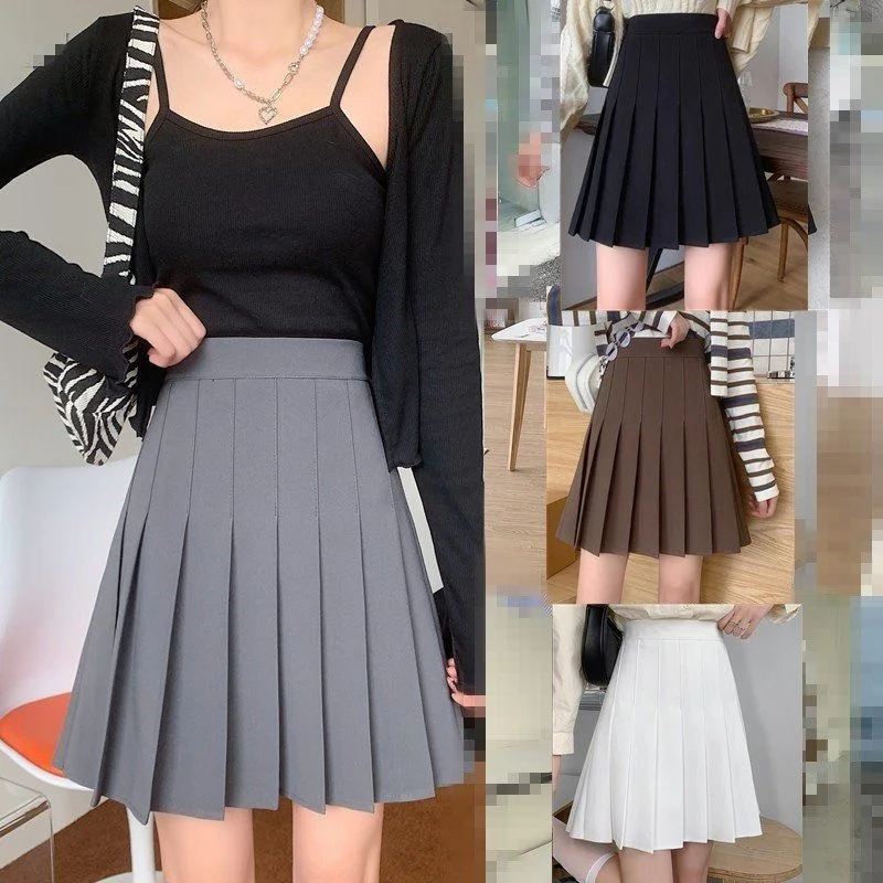 Summer Y2k Cute Short Skirt Women's Pleated High Waist Mini Tennis Skirt With Shorts Solid Casual A Line School Skirts Sexy Girl houzhou pleated skirt with shorts women sexy high waist grey a line korean style gyaru mini tennis skirt school girl summer