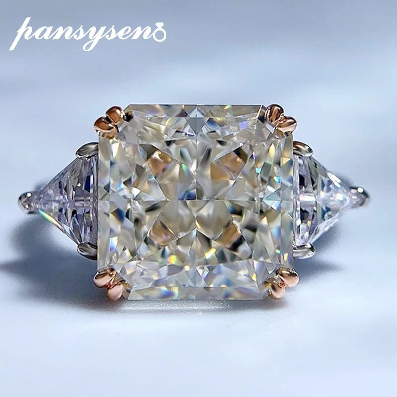 

PANSYSEN 100% 925 Sterling Silver Radiant Cut 10MM High Carbon Diamond Gemstone Wedding Couple Ring Fine Jewelry Gifts Wholesale