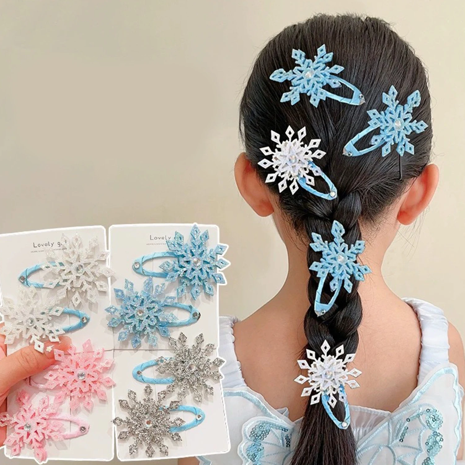 

2Pcs/Set Children Girls Snowflake Hair Clips Sparkling BB Hairpins Side Barrettes Fashion Hair Accessories Kids Gift Headwear