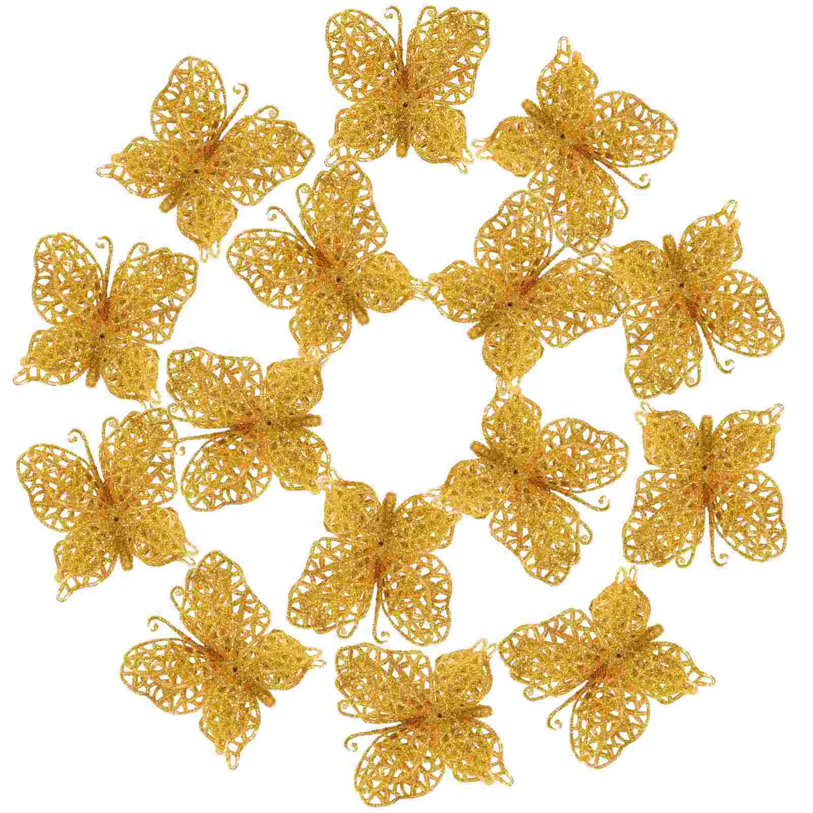 

24 Pcs Christmas Gold Butterfly Tree Decoration For Wreaths DIY Butterflies Classic Decorations Ornaments Fake Plastic Making