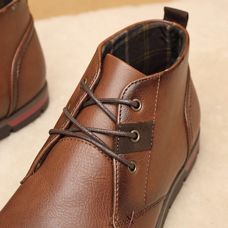 Men Leather Boots Business Mens Boots Ankle Boots Spring/Autumn Men Boots Lace-up Brown Men Pu Leather Casual