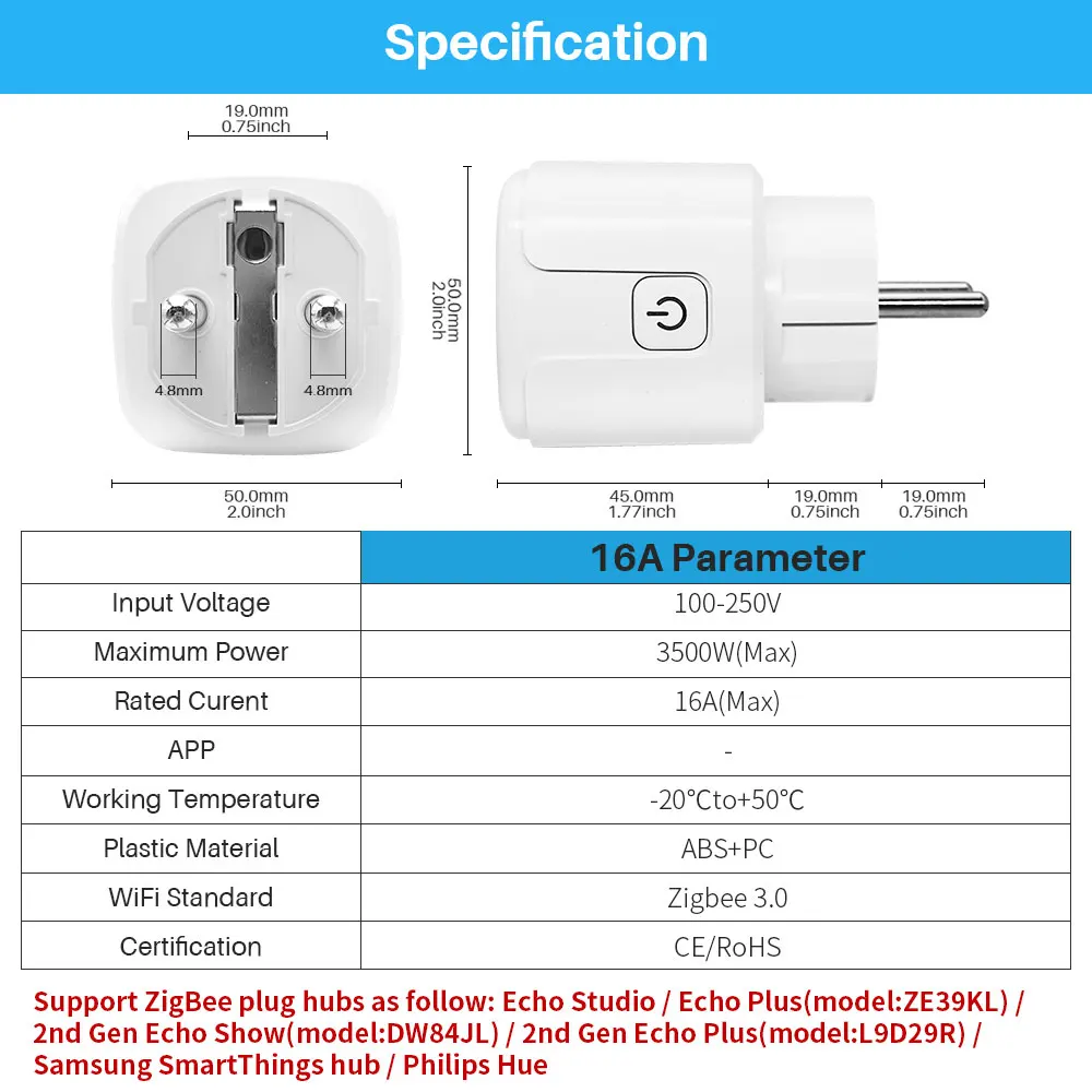 16A ZigBee 3.0 Smart Plug Power Socket SmartLife App Remote Control Timer Countd