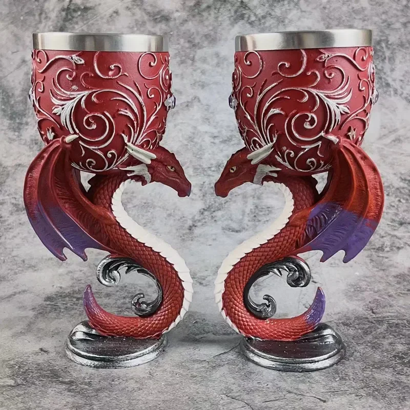 

New Western Dragon Cocktail Goblet Personality Stainless Steel Red Wine Glass 3D Beer Mugs Cups Wolf Head Skull 1Pic Mug