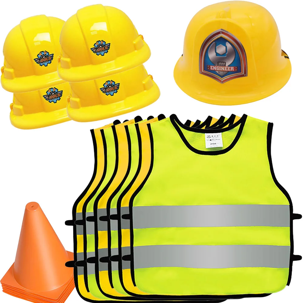 

Construction Birthday Party Decorations Supplies Kids Favor Construction Vehicle Tool Vest Cones Hat (Halloween Decorations）