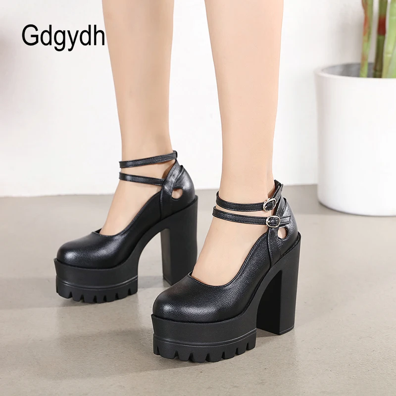 

Gdgydh Womens Platform Mary Jane Ankle Strap Chunky Heels Shoes Buckle Strap Hollow Out Knight Party High Heels Pumps
