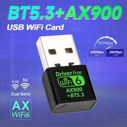Dual-Band USB WiFi 6 & Bluetooth Adapter - 2-in-1 Dongle with Driver-Free Setup (AX900 BT5.3)