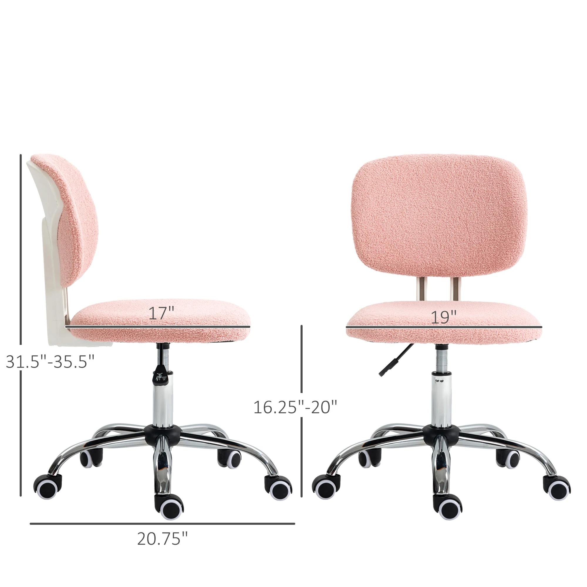Vinsetto Fluffy Home Office Chair with Adjustable Height, Armless, Pink 4