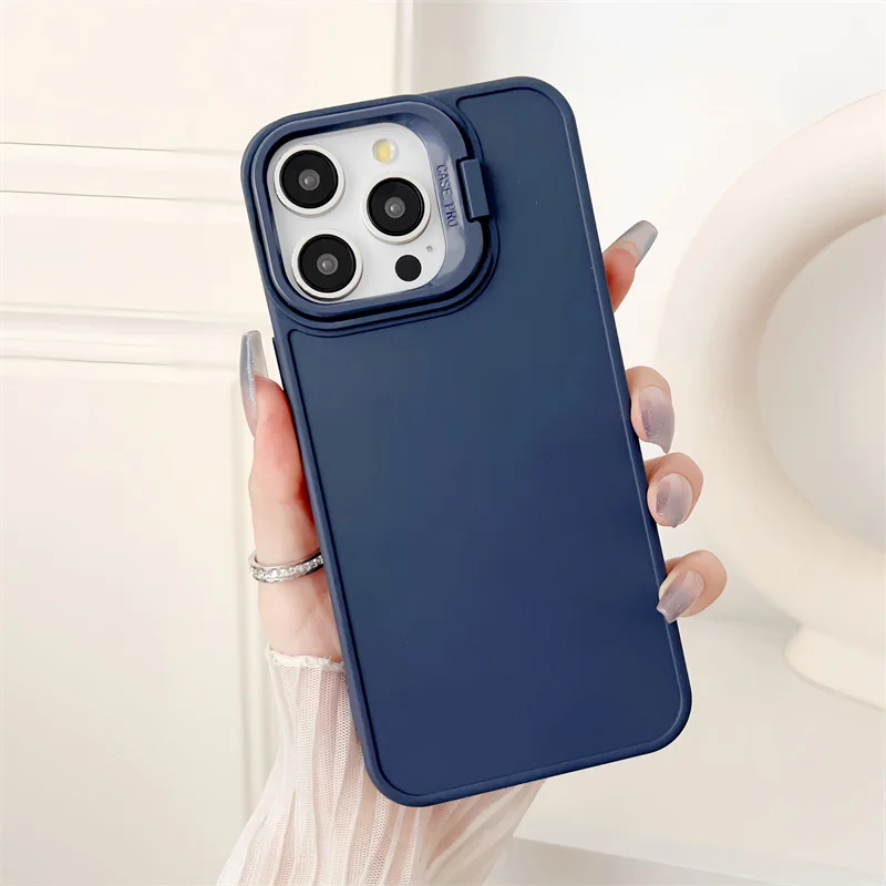 Shockproof Silicone Holder Liquid Candy Camera Protection Soft Phone Case For iPhone 11 12 13 14 15 16 Pro Max Plus Cover_voghion.com