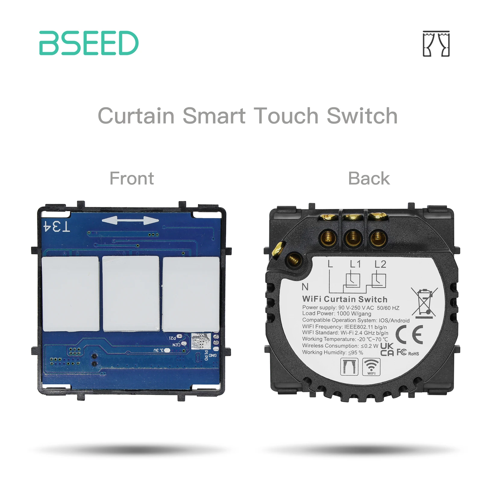 Bseed EU Standard The Base Of Wifi Touch Switch Function 1/2/3Gang  AC110~240V APP Control Wall Light Switch Without Glass Panel illuminated light switch Wall Switches