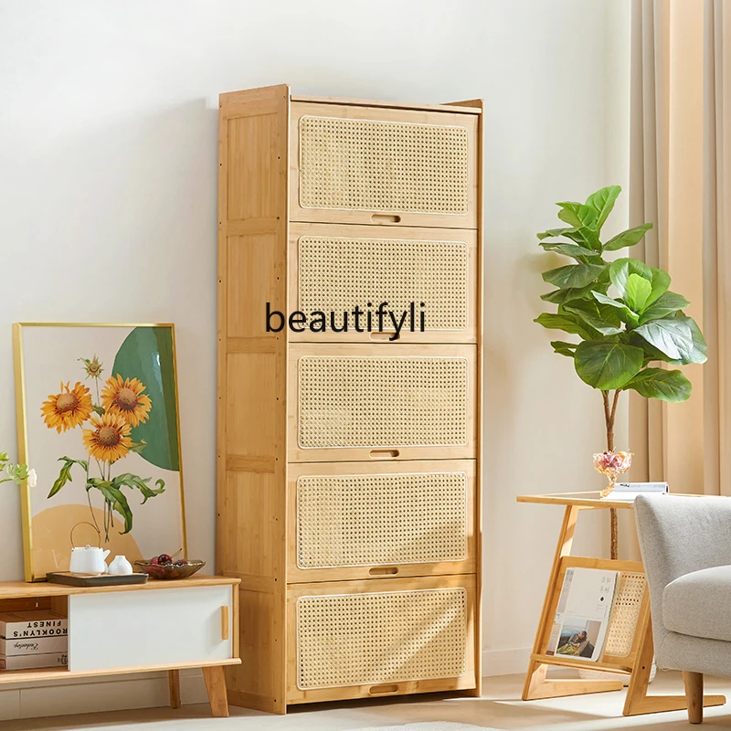 

yj Bookshelf and Storage Shelf Floor Bookcase Rattan Storage Cabinet Multi-Layer Display Cabinet