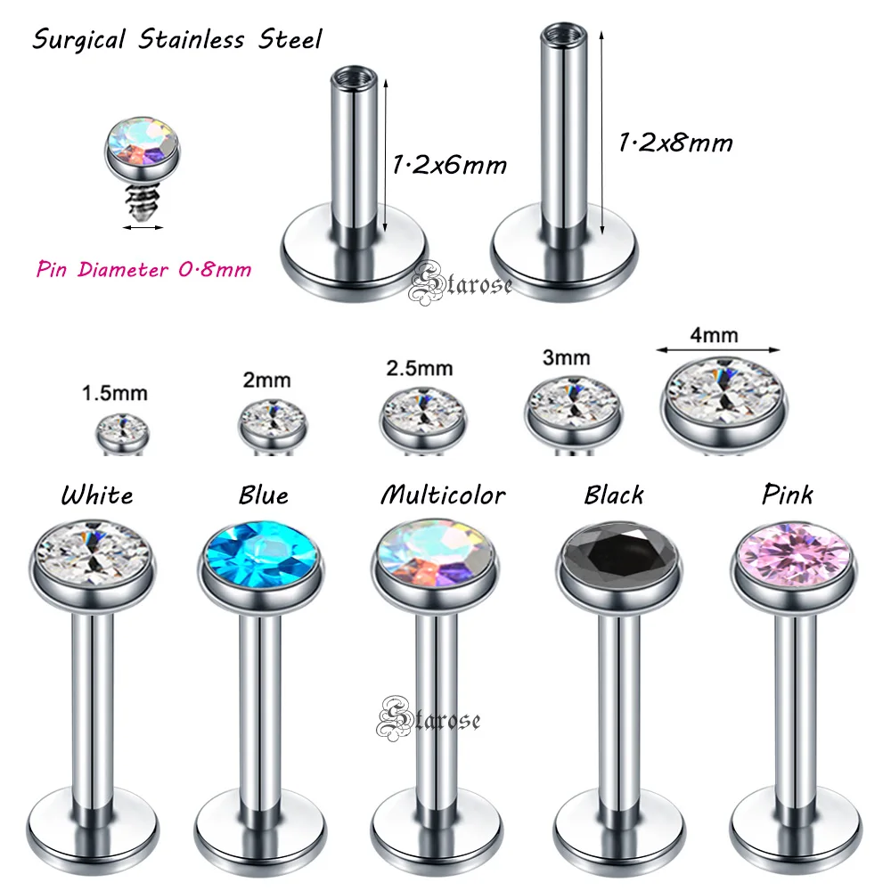 5 Stücke 1,2x6/8mm Bar Runde Regenbogen Blau Kristall Nasenring Ohrstecker Conch Labret Piercing Lippenring Ohrpiercing Helix Tragus Ohrringe – Detail 4