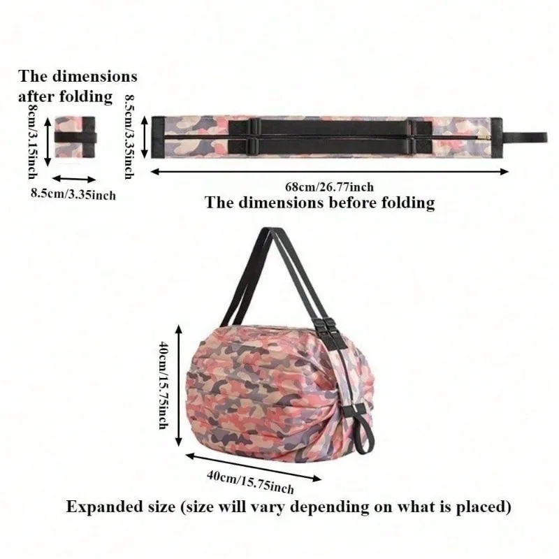 Waterproof Foldable Large Capacity Shopping Tote Polyester Adjustable Straps Circular Design for Travel Grocery Beach