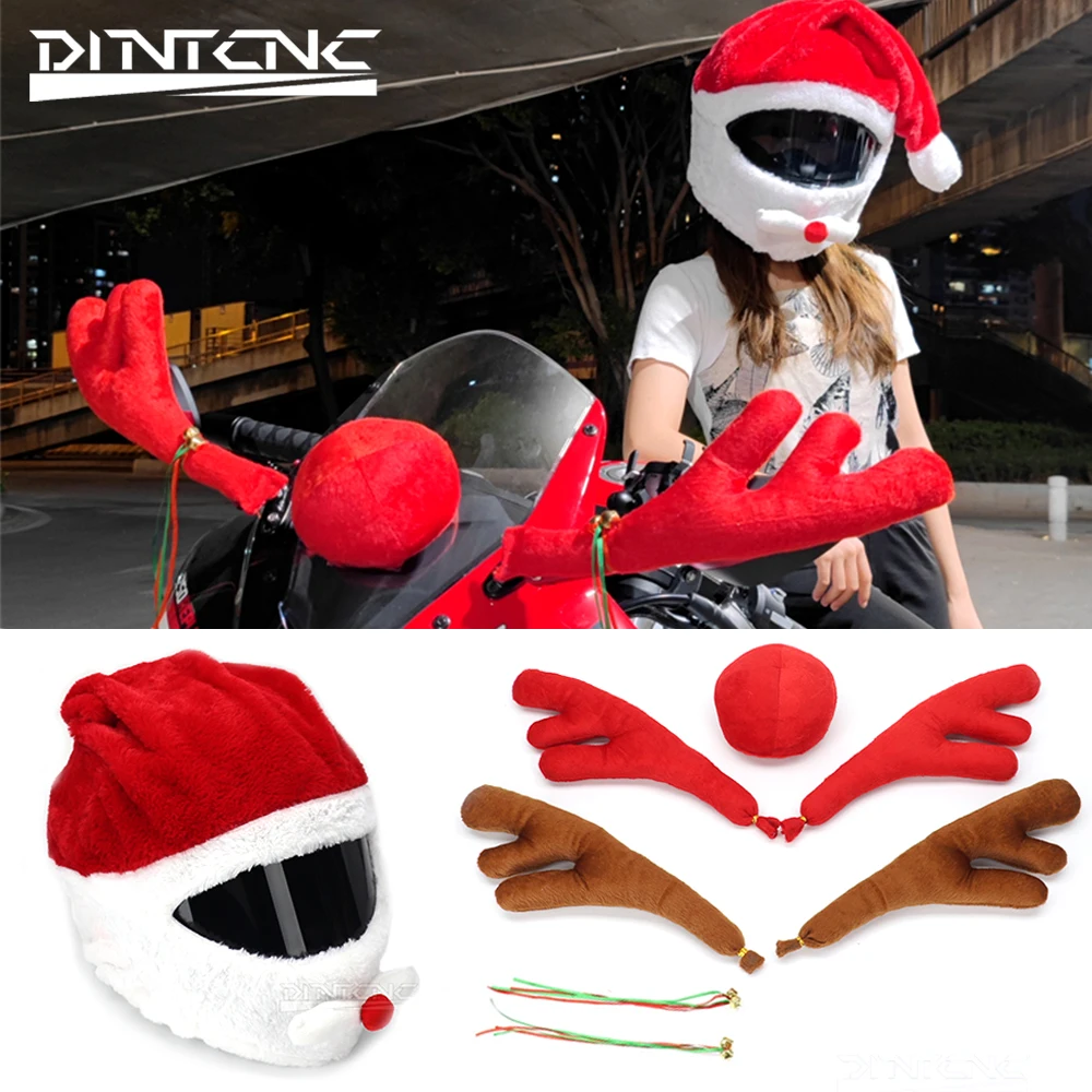 NewMotorcycleRearviewMirrorTrimFullHelmetCoverDecorSantaClaus