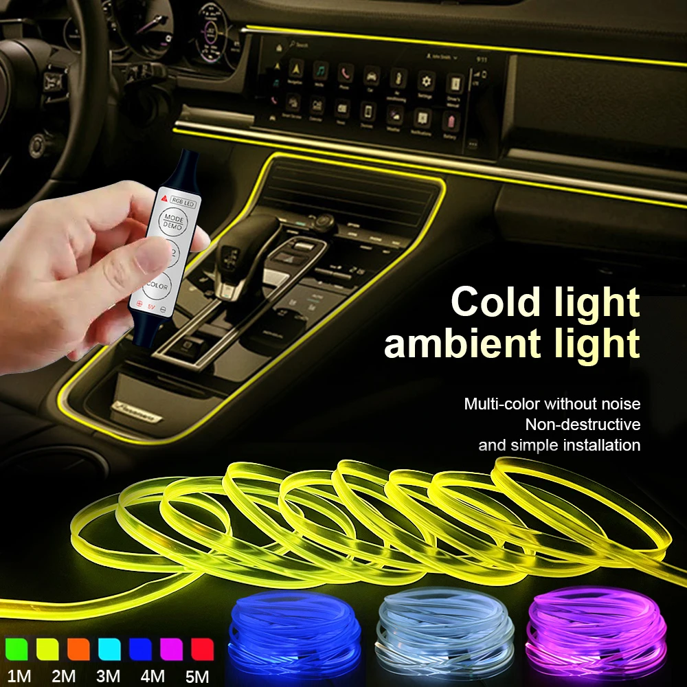 

Светодиодная лента для салона автомобиля, неоновая лампа RGB «сделай сам» с Приводом USB, 1 м, 2 м, 3 м, 4 м, 5 м
