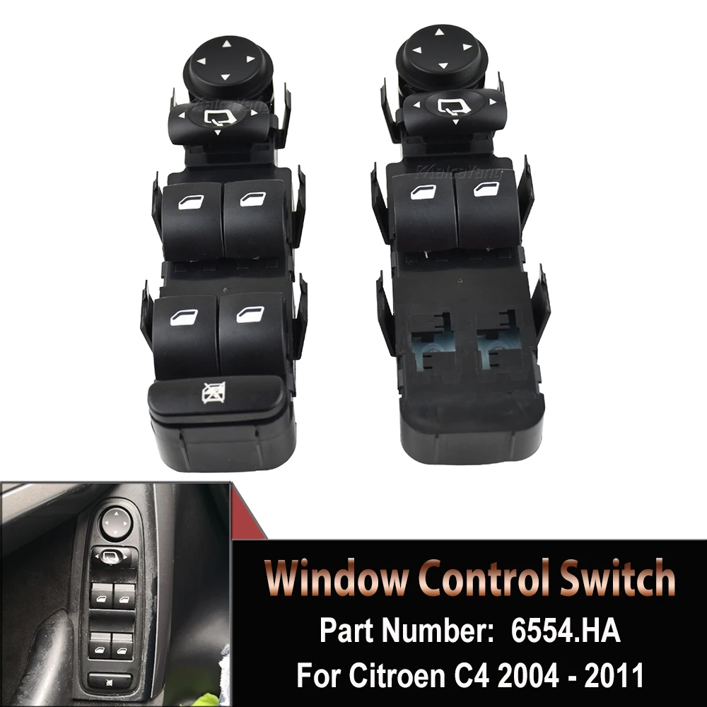 Interrupteur De Lève-vitre Électrique Pour Citroën C4 (2004-2010) - Remplacement Compatible Référence 6554.HC/HE - Noir