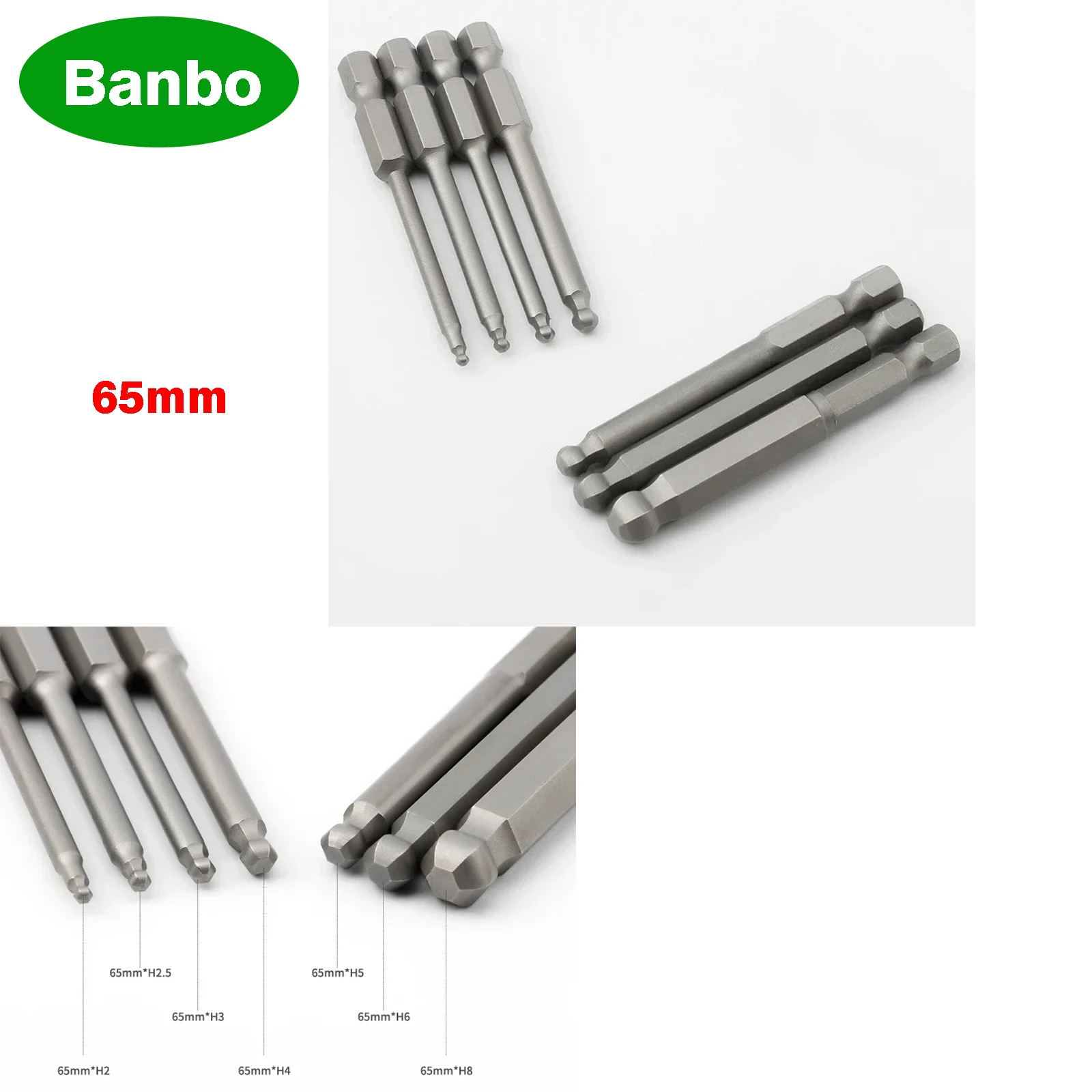 

65mm H2-H8 Ball End Hex Bits for Screwdriver 1/4" Hex Shank Bit Kit Magnetic Screwdriver Bit Set