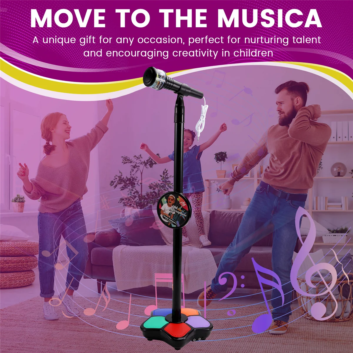 Kids Microphone with Light Stand Toy,Height-Adjustable Microphone,Brain-Training Educational Toys Birthday Gift Black