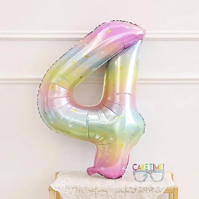 Ballons en aluminium avec chiffres arc-en-ciel Pastel, 40 pouces, 1 pièce, ballon numérique dégradé de ciel étoilé, décorations de fête d'anniversaire pour enfants, boule à hélium 5
