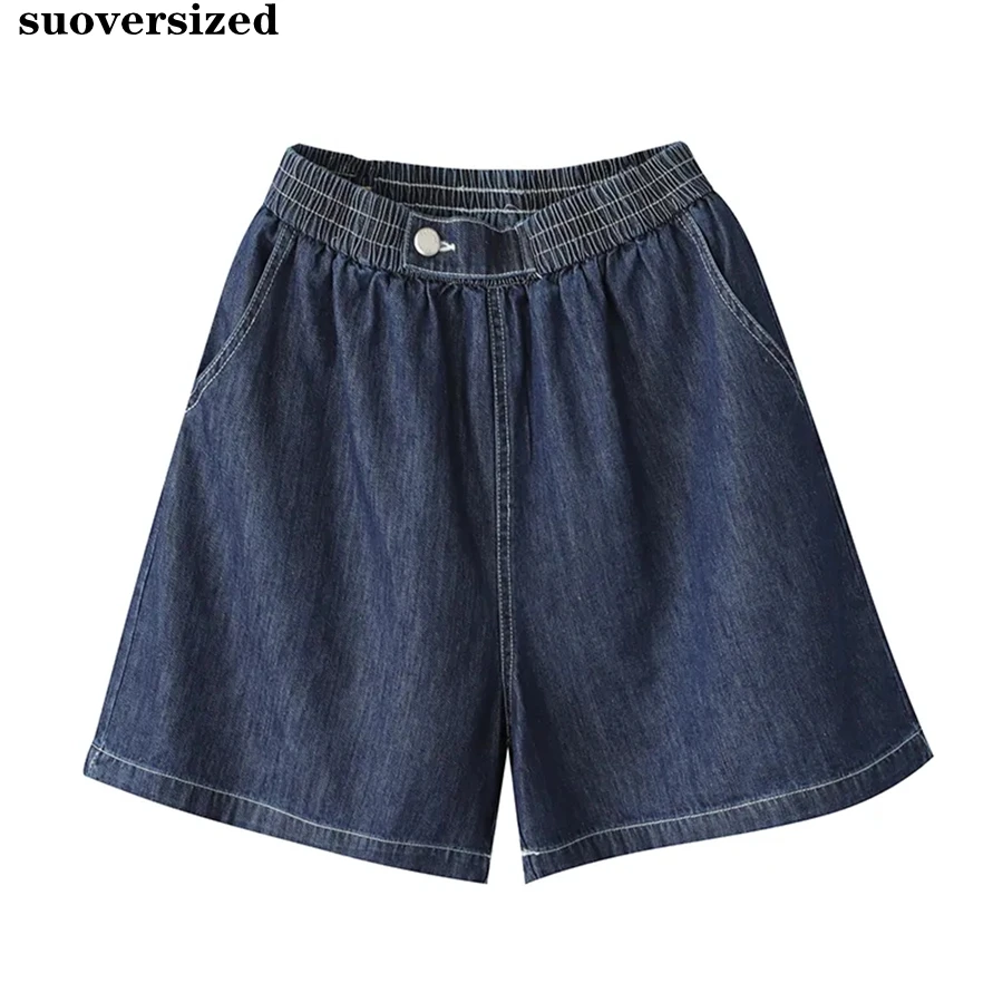 

Blue Thin Baggy Wide Leg Denim Shorts Women's Pantalones Cortos Summer Elastic High Waist Jeans Casual Loose Vaqueros Short 2023