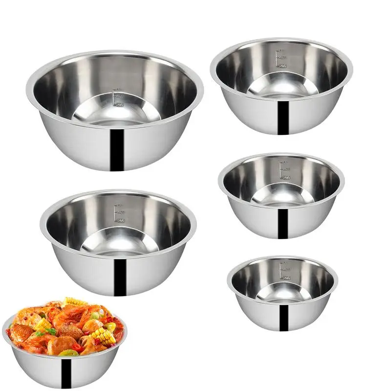 

Serving Bowl 5-piece Stainless Steel Seasoning Jar Thickening And Deepening Noodles Multipurpose Basin Metal Cooking Baking Bowl
