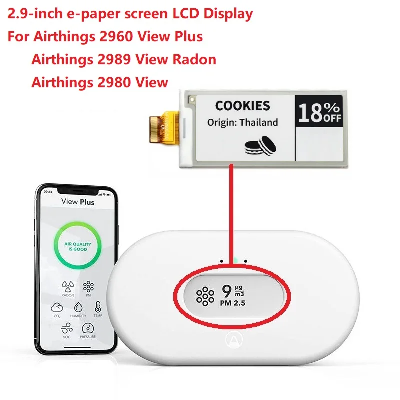 Schermo E-Paper Da 2.9 Pollici Per Airthings 2960 View Plus Airthings 2989 Visualizza Rado Airthings 2980 Visualizza La Riparazione Del Display Lcd
