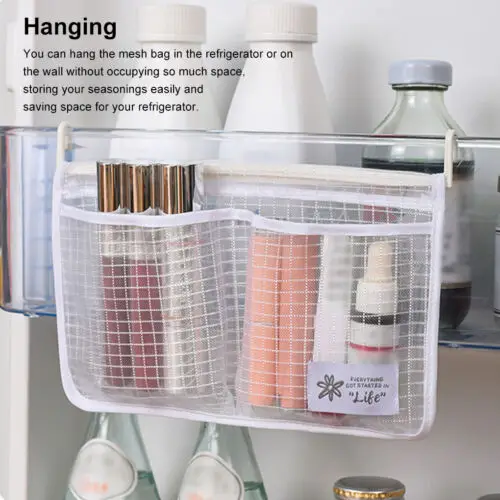 

1/2pcs Refrigerator Storage Mesh Bag Portable Seasoning Food Snacks Net Bag Double Compartment Hanging Bag Kitchen Accessories