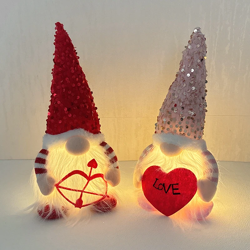 Valentines Day Led Glowing Faceless Gnome Plush Doll Wedding Christmas Party Home Decoration Ornament Gift for girlfriend women
